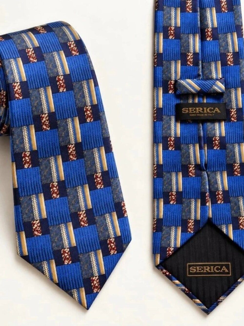 Blue Gold and Black Silk Necktie 100% Silk Made In Italy Seraphine